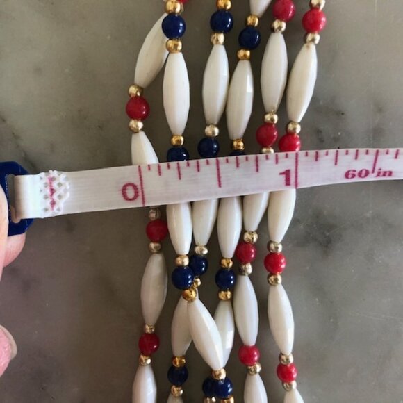 HONG KONG Red White Blue Lucite Bead 6 Strand Vintage Necklace - Picture 15 of 15